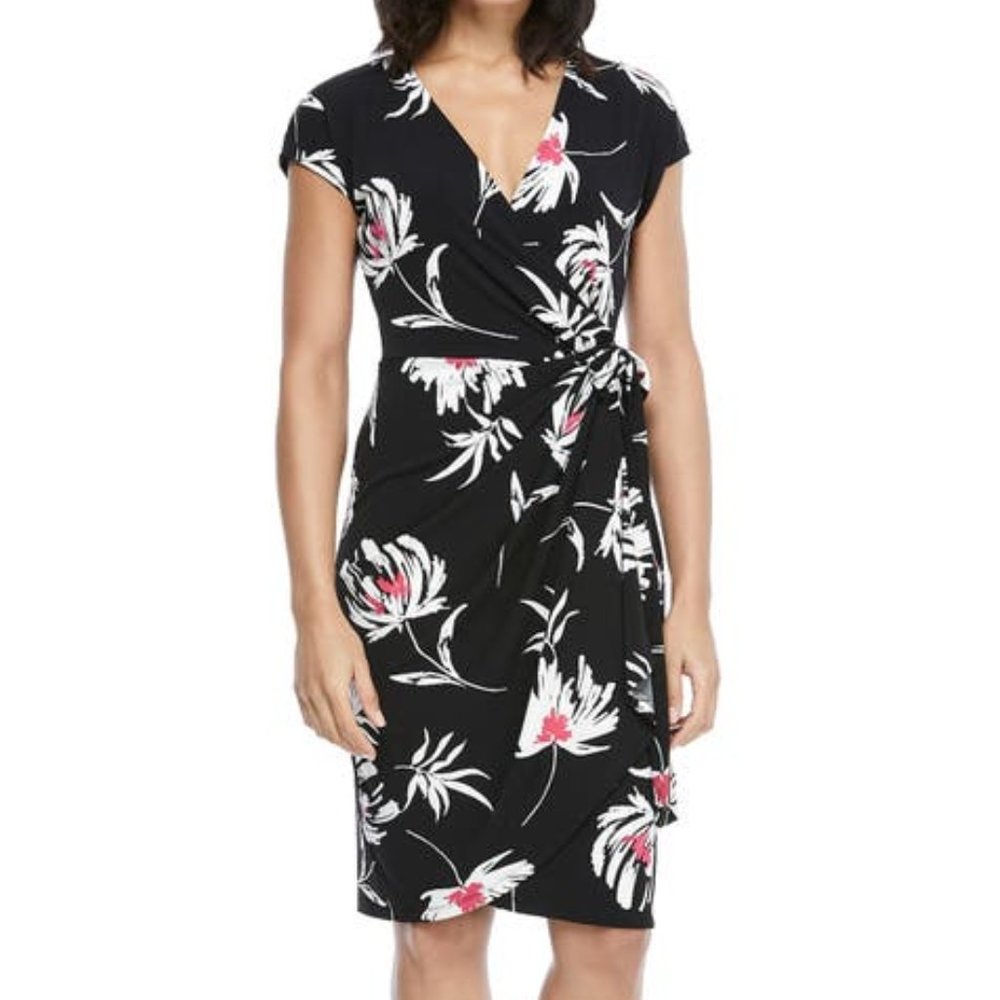 Maggy London Floral Cap Sleeve Wrap Dress NEW 14